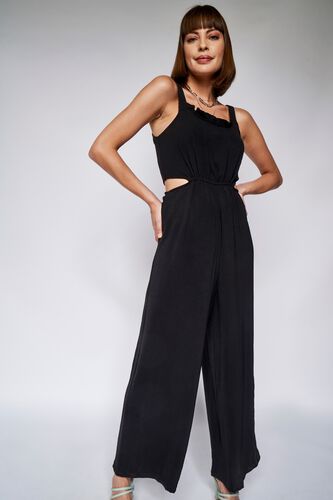 Black Solid Fit and Flare Jumpsuit, Black, image 3